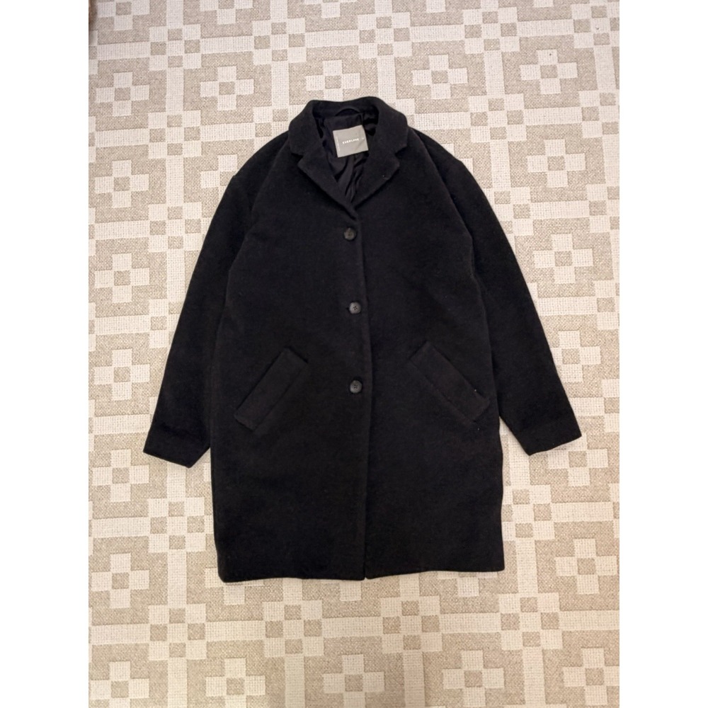 Everlane The Italian ReWool Cocoon Coat Heathered Black Women Size XS Button